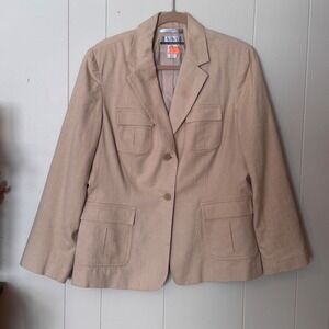 Nine & Company Womens Tan Cotton Stretch Safari Blazer 2 Buttons Jacket Size 14